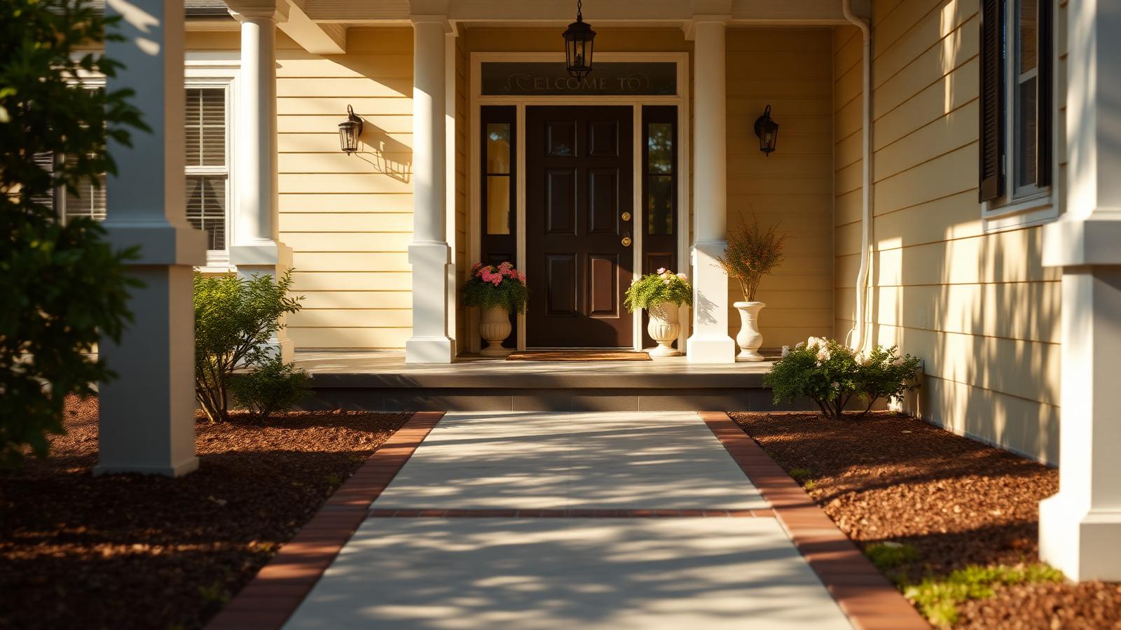 Welcoming freshly cleaned front walkway and residential entrance in Central Arkansas