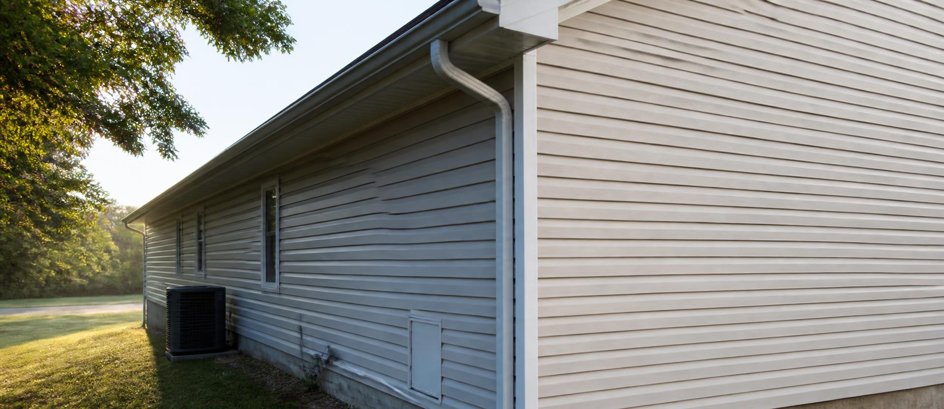 Clean vinyl siding, gutter, and downspout on a Central Arkansas home exterior