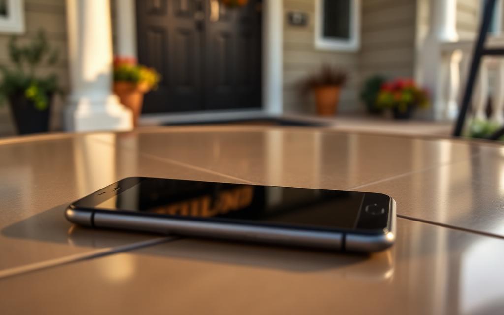 Homeowner's phone on a clean porch table ready to call Natural State Soft Wash for a quote