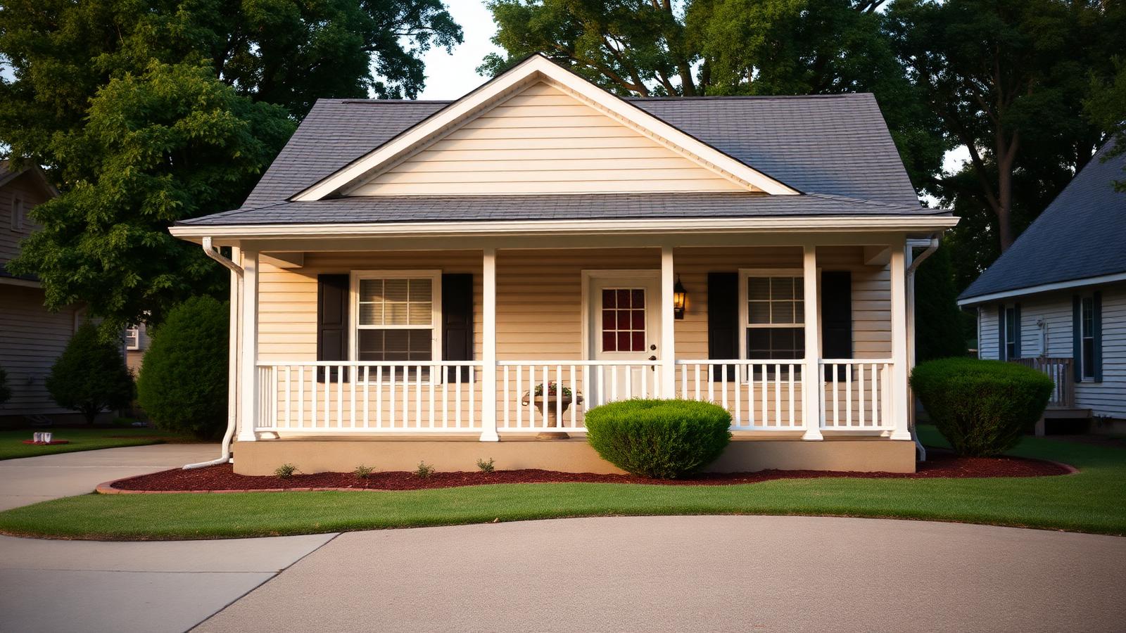 Inviting Central Arkansas home with clean siding, porch, roofline, and concrete driveway